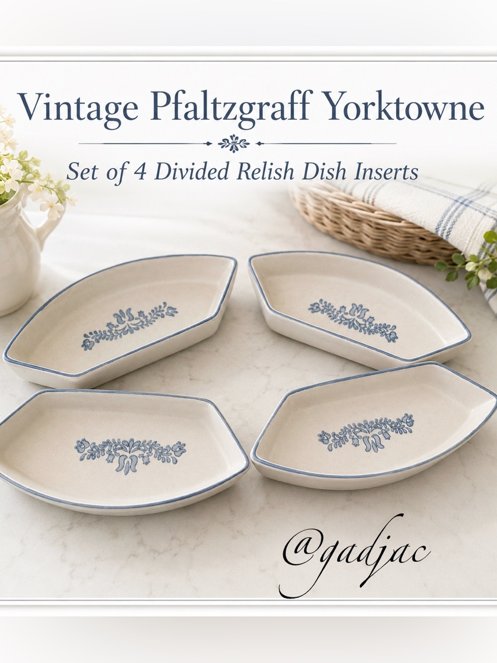 Vintage Pfaltzgraff Yorktowne Divided Relish Dish Inserts ~ Set of 4